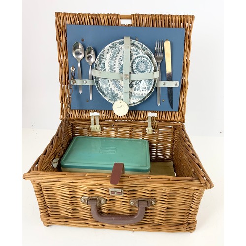 372 - TWO  WOVEN HAMPER BASKETS LARGEST 59cm x 41cm x 27cm