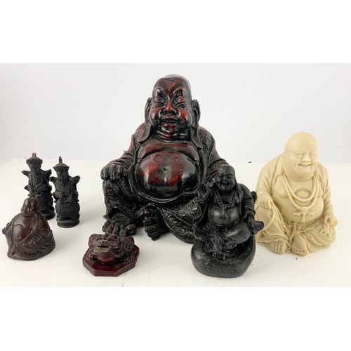 380 - LARGE BUDHA MODEL 25cm TALL WITH OTHER ORIENTAL MODELS