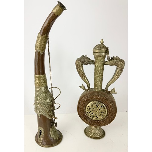 382 - TOURIST WARE INC DECORATIVE HORN  & EWER, WALL MASK , WHIP, DECORATIVE KUKKRI KNIFE ETC