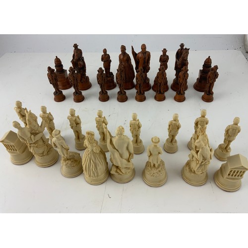 383 - BOXED MASCOT AMERICAN CIVIL WAR CHESS SET  DESIGNED BY GEORGE PITMAN -HOOKER KING  15.5cm WITH CERTI