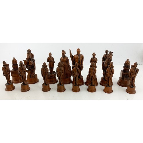 383 - BOXED MASCOT AMERICAN CIVIL WAR CHESS SET  DESIGNED BY GEORGE PITMAN -HOOKER KING  15.5cm WITH CERTI