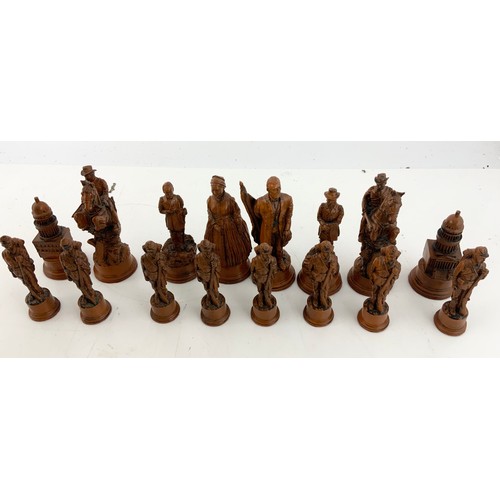 383 - BOXED MASCOT AMERICAN CIVIL WAR CHESS SET  DESIGNED BY GEORGE PITMAN -HOOKER KING  15.5cm WITH CERTI