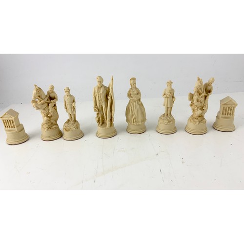 383 - BOXED MASCOT AMERICAN CIVIL WAR CHESS SET  DESIGNED BY GEORGE PITMAN -HOOKER KING  15.5cm WITH CERTI