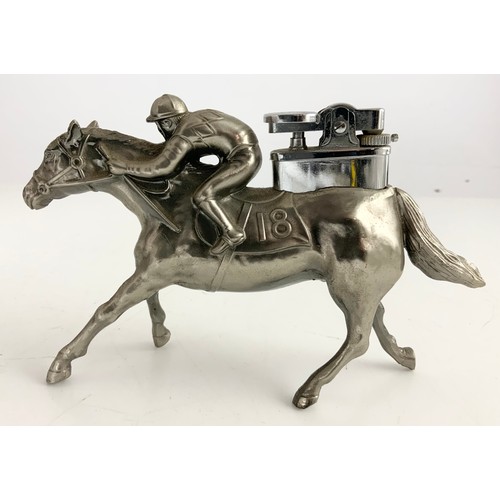 400 - NOVELTY HORSE  A JOCKEY TABLE LIGHTER WIDTH 16cm