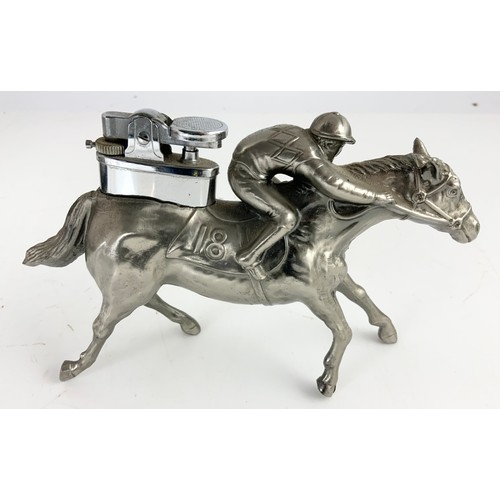 400 - NOVELTY HORSE  A JOCKEY TABLE LIGHTER WIDTH 16cm