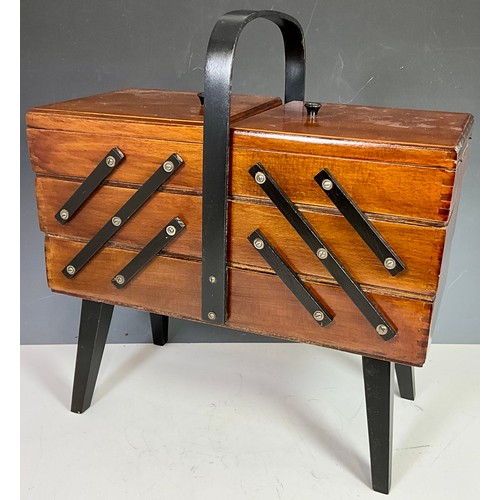 413 - CANTILEVER STANDING SEWING BOX WITH CONTENTS