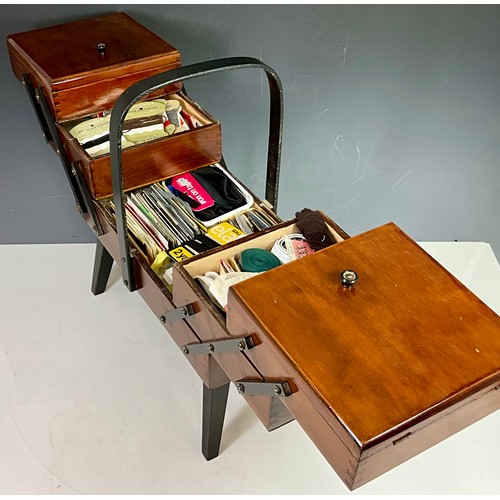 413 - CANTILEVER STANDING SEWING BOX WITH CONTENTS