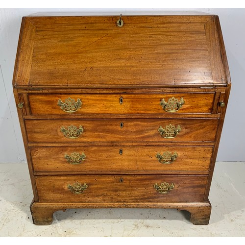 702 - GEORGE III MAHOGANY FALL FRONT BUREAU ON BRACKET FEET WIDTH 96cm