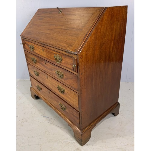 702 - GEORGE III MAHOGANY FALL FRONT BUREAU ON BRACKET FEET WIDTH 96cm