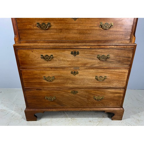 713 - GEORGIAN MAHOGANY TALLBOY/CHEST ON CHEST  ON BRACKET FEET WIDTH 112cm , 189cm TALL