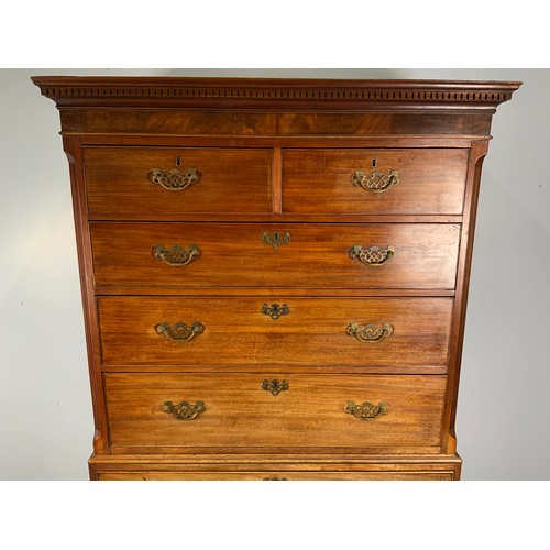 713 - GEORGIAN MAHOGANY TALLBOY/CHEST ON CHEST  ON BRACKET FEET WIDTH 112cm , 189cm TALL