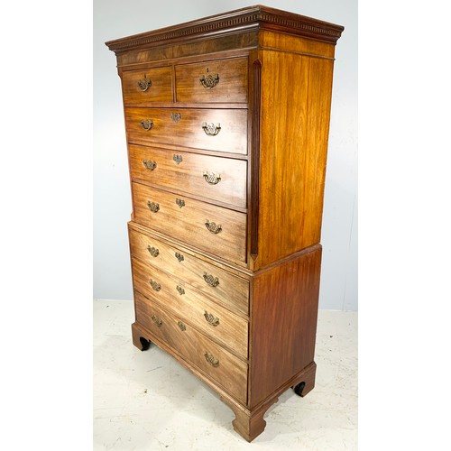 713 - GEORGIAN MAHOGANY TALLBOY/CHEST ON CHEST  ON BRACKET FEET WIDTH 112cm , 189cm TALL