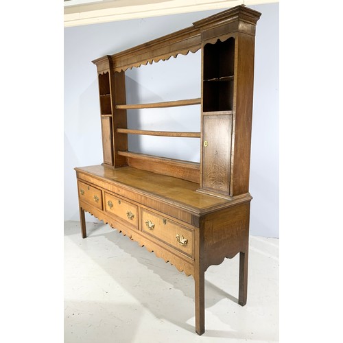 714 - IMPRESSIVE LANCASHIRE OAK DRESSER WITH PLATE RACK WIDTH 201cm, 201cm TALL