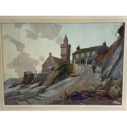 14 - JOHN MACE WATERCOLOUR DEPICTING A SEASIDE TOWN