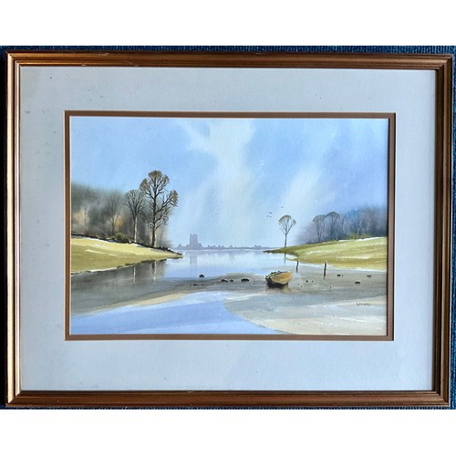 15 - FRAMED WATERCOLOUR RIVERSCAPE BY RAY WITCHARD. Approx. 52 x 35cm