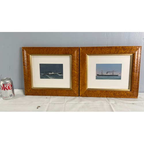 21 - PR. WATERCOLOURS DEPICTING SS. PENWITH IN BIRDS EYE MAPLE FRAMES