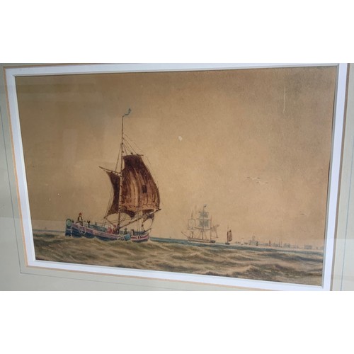 22 - WATERCOLOUR WITH SIGNATURE A.J.PAUL DATED 1928 DEPICTING HMS CORNWALL AND ONE OTHER