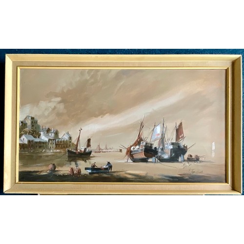 26 - COLLECTION OF THREE FRAMED PAINTINGS OF SHIPS, AN OIL BY TERRY BURKE, AN INDISTINCTLY SIGNED WATERCO... 