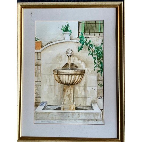 27 - FOUR WATERCOLOURS OF MEDITERRANEAN SCENES WITH P. GIL (OR PIGIL) SIGNATURE T/W A J WIENS PRINT