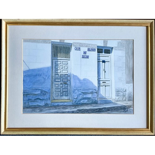 27 - FOUR WATERCOLOURS OF MEDITERRANEAN SCENES WITH P. GIL (OR PIGIL) SIGNATURE T/W A J WIENS PRINT