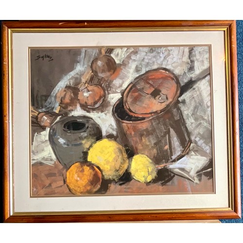 25 - ORIGINAL FRAMED PASTEL BY AUBREY SYKES 'COPPER AND GOLD', AN ORIGINAL STILL LIFE IN GILT FRAME, SIGN... 