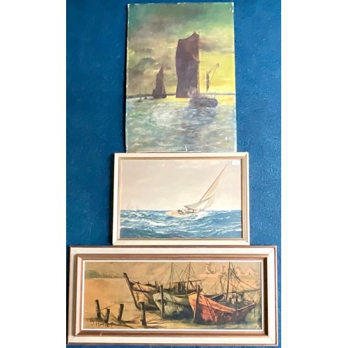 28 - 3 SAILING PICTURES - J.AMIOT FRAMED PRINT ON BOARD C.1960'S, MONTAGUE DAWSON 'A WINNING JACK' FRAMED... 