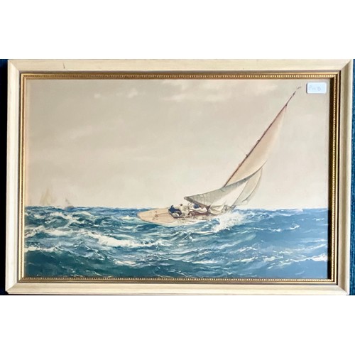 28 - 3 SAILING PICTURES - J.AMIOT FRAMED PRINT ON BOARD C.1960'S, MONTAGUE DAWSON 'A WINNING JACK' FRAMED... 