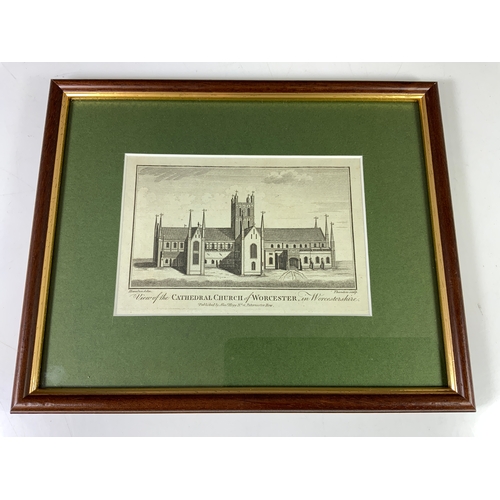 34 - FRAMED ENGRAVING OF WORCESTER CATHEDRAL, OVERALL FRAME 29 x 23cm