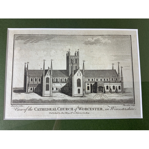 34 - FRAMED ENGRAVING OF WORCESTER CATHEDRAL, OVERALL FRAME 29 x 23cm