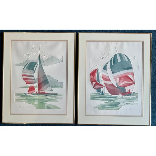 37 - MARTIN TOBIAS , PAIR OF SIGNED LIMITED EDITION EMBOSSED COLOURED ETCHINGS TITLED ' SEASPRAY ' NO.100... 