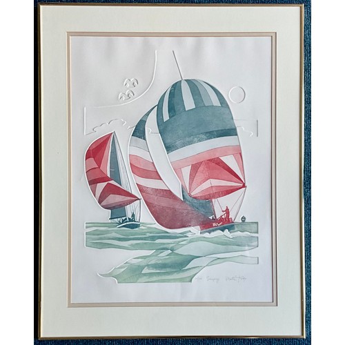 37 - MARTIN TOBIAS , PAIR OF SIGNED LIMITED EDITION EMBOSSED COLOURED ETCHINGS TITLED ' SEASPRAY ' NO.100... 