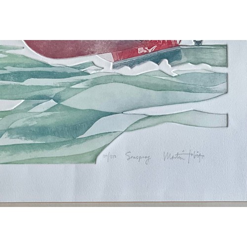 37 - MARTIN TOBIAS , PAIR OF SIGNED LIMITED EDITION EMBOSSED COLOURED ETCHINGS TITLED ' SEASPRAY ' NO.100... 