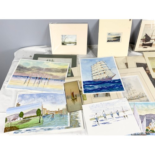 42 - QUANTITY OF UNFRAMED PAINTINGS , PICTURES & PRINTS