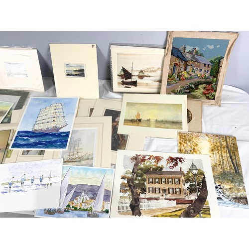 42 - QUANTITY OF UNFRAMED PAINTINGS , PICTURES & PRINTS