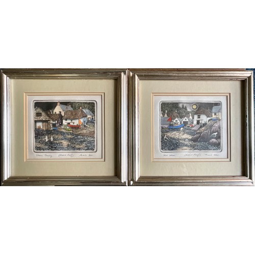 46 - A PAIR OF FRAMED ANDRE ELLIS ARTIST PROOFS, A PAIR OF WALTER CRANE LITHOGRAPHS AND A WES DUCOURTIOUX... 