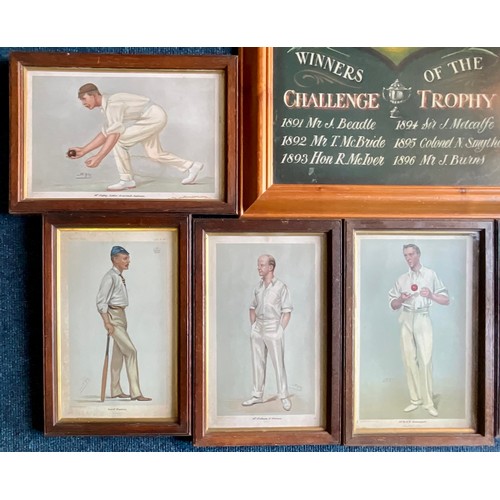 45 - COLLECTION OF FRAMED  PRINTS INCLUDING 7 'SPY' CRICKET PRINTS, WINNER OF THE CHALLENGE TROPHY GOLFIN... 