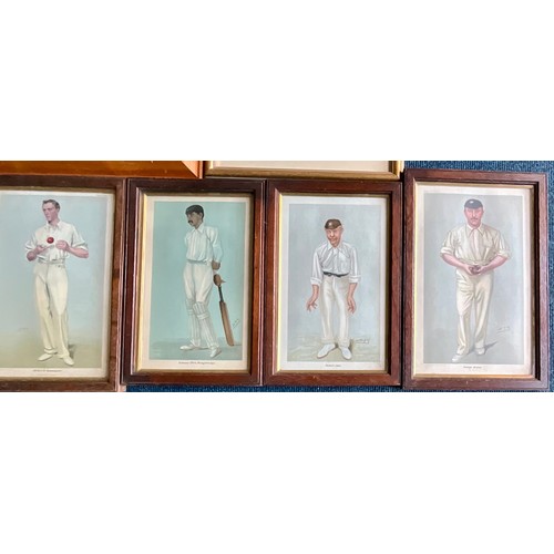 45 - COLLECTION OF FRAMED  PRINTS INCLUDING 7 'SPY' CRICKET PRINTS, WINNER OF THE CHALLENGE TROPHY GOLFIN... 