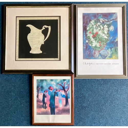 47 - ALISON SHRIVER FRAMED PRINT, FRAMED CHAGALL THE TATE GALLERY LONDON POSTER AND AN AUGUST MACKE PRINT