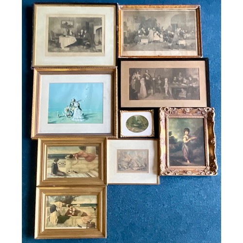 44 - MISC. SOCIAL SCENE PICTURES FRAMED, A PRINTED ANTIQUE PLATE USING OIL COLOURS BY G. BAXTER AND ANOTH... 