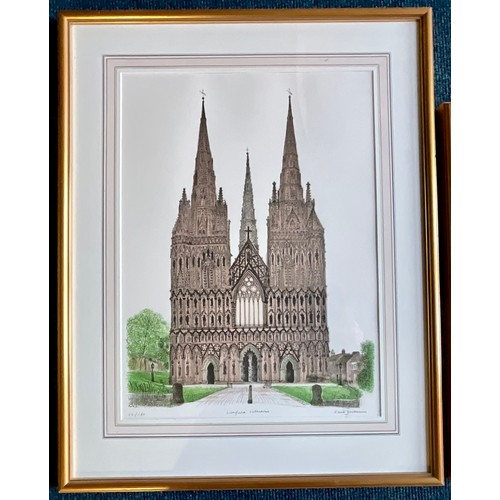 51 - DAVID GENTLEMAN , THREE SIGNED LIMITED EDITION PRINTS TITLED ' THE PALACE, LICHFIELD ' NO.32/150, ' ... 