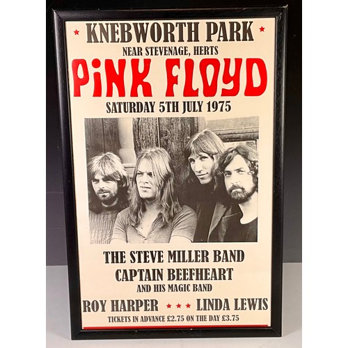 65 - FRAMED PINK FLOYD KNEBWORTH PARK POSTER - SATURDAY 5TH JULY 1975 WITH STEVE MILLER BAND, CAPTAIN BEE... 