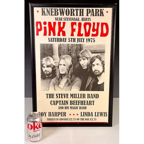 65 - FRAMED PINK FLOYD KNEBWORTH PARK POSTER - SATURDAY 5TH JULY 1975 WITH STEVE MILLER BAND, CAPTAIN BEE... 