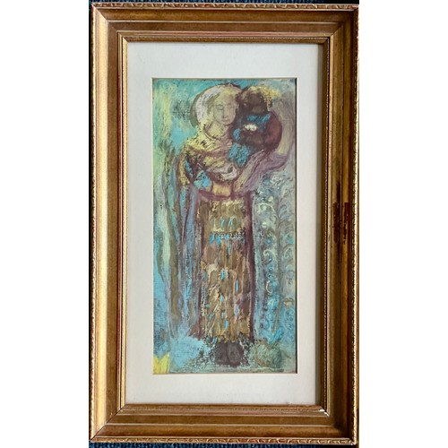 31 - PAINTING DEPICTING MADONNA AND CHILD AND LARGE PASTEL DEPICTING A WATERFALL, BOTH INDISTINCTLY SIGNE... 