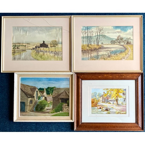 32 - MISC. PAINTINGS INC. JOYCE CHAMBERS OIL ‘BARN HOUSE, BIBURY’ CYRIL HARDY WATERCOLOUR VILLAGE SCENE A... 