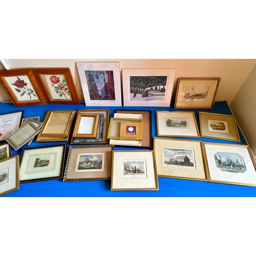 56 - BOX OF SMALL FRAMES AND PRINTS