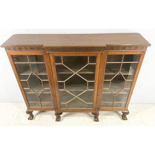 689 - BREAK FRONT MAHOGANY ASTRAGAL GLAZED DISPLAY CABINET WITH BALL AND CLAW FEET WIDTH 145cm . 123cm TAL... 