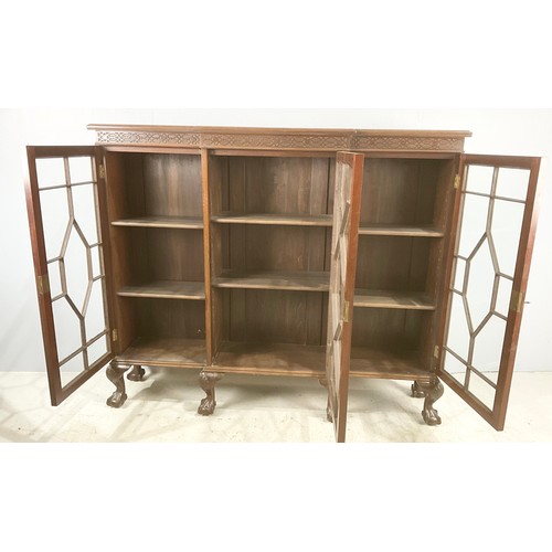 689 - BREAK FRONT MAHOGANY ASTRAGAL GLAZED DISPLAY CABINET WITH BALL AND CLAW FEET WIDTH 145cm . 123cm TAL... 