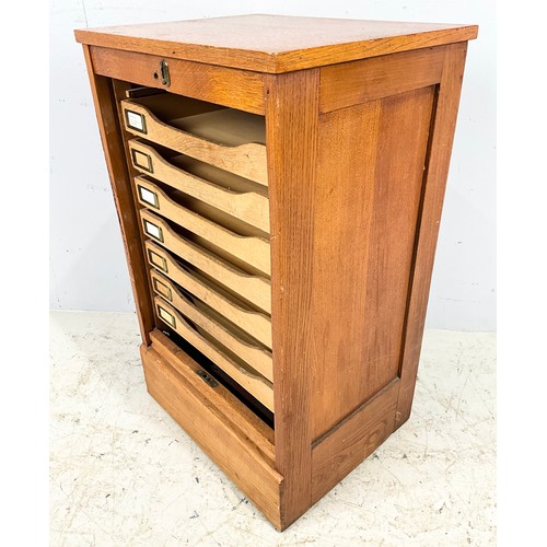 727 - OAK TAMBOUR FRONT CABINET A/F WIDTH 47cm. 77cm TALL