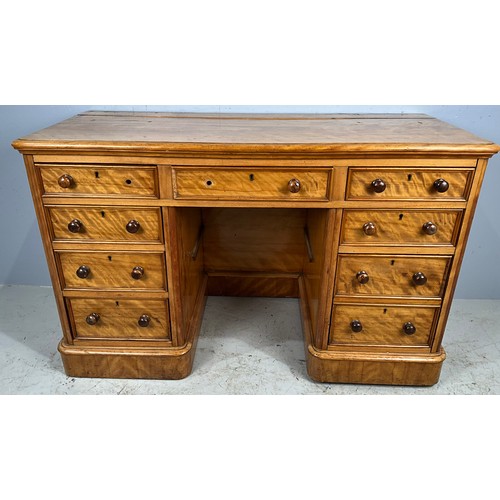 685 - SATINWOOD TWIN PEDESTAL DESK 123cm x 53cm