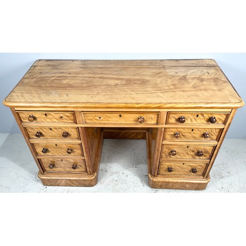 685 - SATINWOOD TWIN PEDESTAL DESK 123cm x 53cm